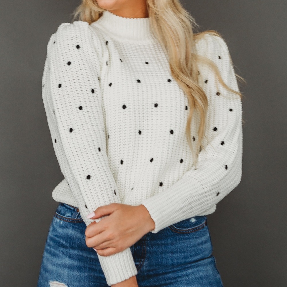 White Sweater with Black Polka Dots
